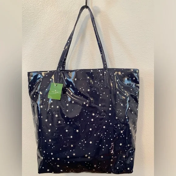 NWT Kate Spade Daycation Night Sky Bon Vinyl Blue Stars Tote Bag - Picture 3 of 6